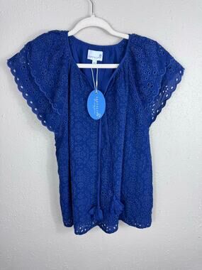 NWT Cartolina Genevieve Eyelet Top Blue Womens Size XS